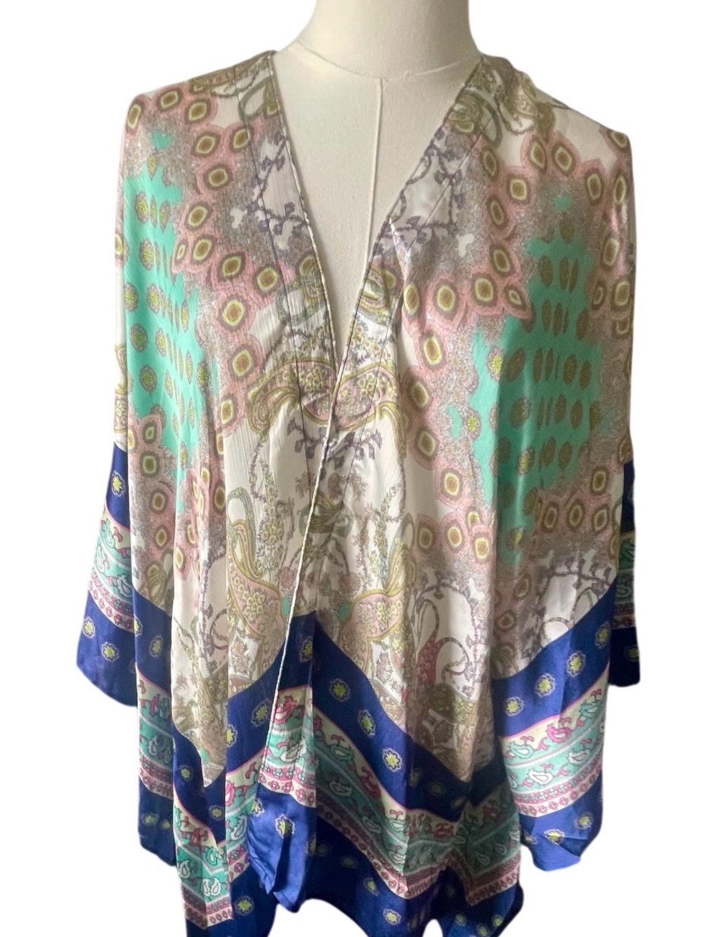 Umgee Navy Mix Boho Paisley Kimono Cover Up NWT S/M - Picture 2 of 12